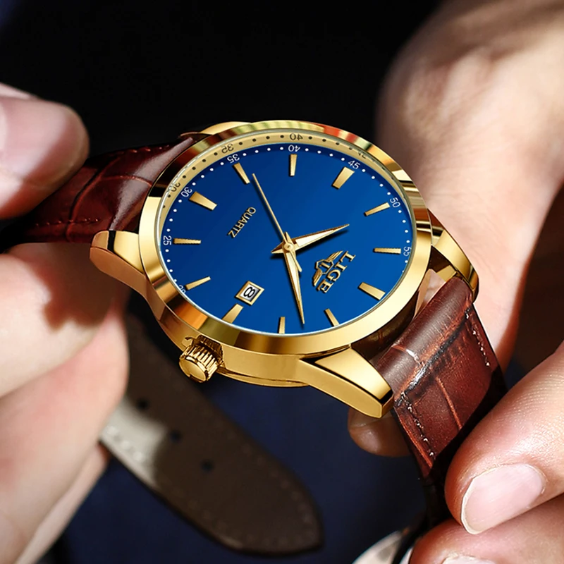 LIGE 2024 Top Brand Luxury Quartz Watch Men Fashion Military Watches For Men Leather Sport Waterproof Chronograph Montre Homme