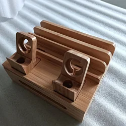 Phone and Tablet Stand, Charging Organizer Partitioned Large Capacity Natural Bamboo Strong Durable Smooth Polished Safe toTouch