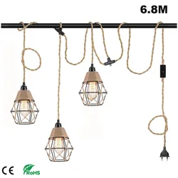 Retro Industrial Plug In Pendant Light With Switch Movable Hemp Rope Kitchen Island Hanging Lamps For Ceiling Interior Fixture