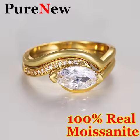New 1ct Marquise Moissanite Ring Set For Women 925 Silver Plate 18k D Color Gold Women's Wedding Moissanite Diamond Ring Set