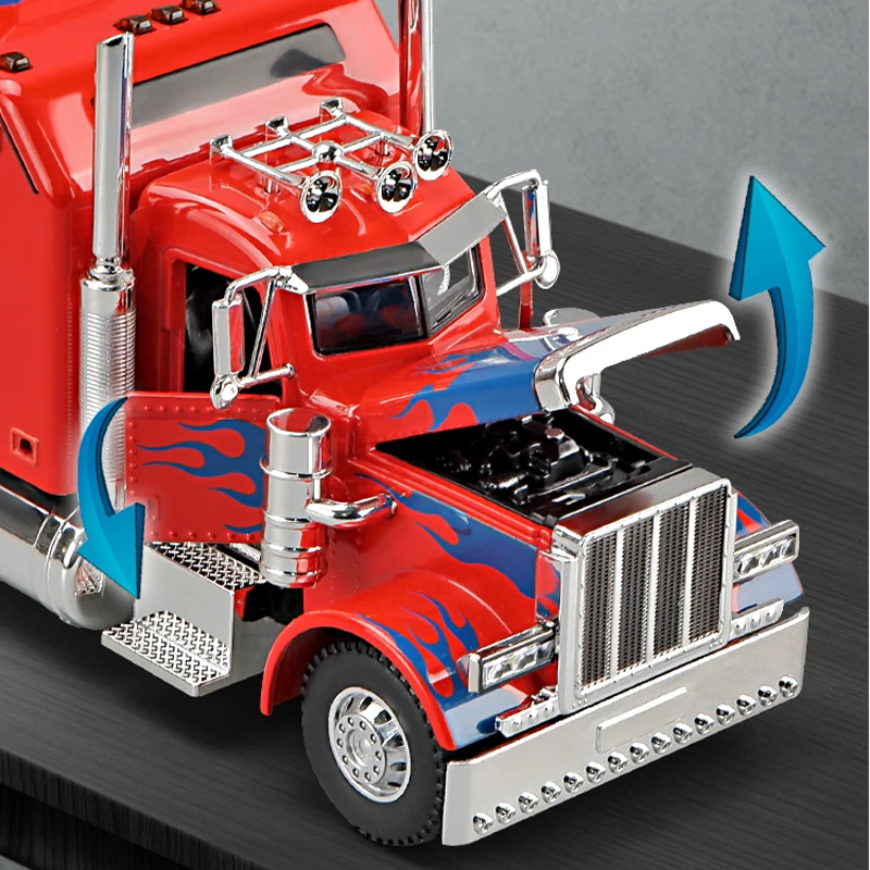 1:24 modelo de carro de liga de caminhão semi-reboque resistente com cabeça de trator estilo americano - com ação retrátil, efeitos sonoros e luminosos, portas que podem ser abertas - presente de Natal/aniversário para meninos e meninas
