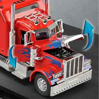 Automodello in lega 1:24 con semirimorchio per carichi pesanti in stile americano, con meccanismo di trazione posteriore, effetti sonori e luminosi, portiere apribili, regalo di Natale/compleanno per ragazzi e ragazze 10 best sales camion pressofusi - №5