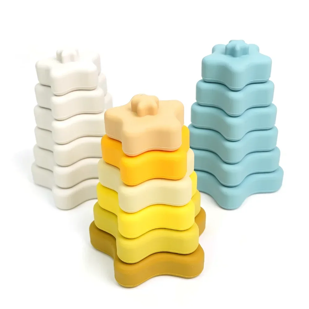 New Design Custom Montessori Building Blocks BPA Free Toddler Kids Educational Sensory Learning Baby Silicone Stacking Toys