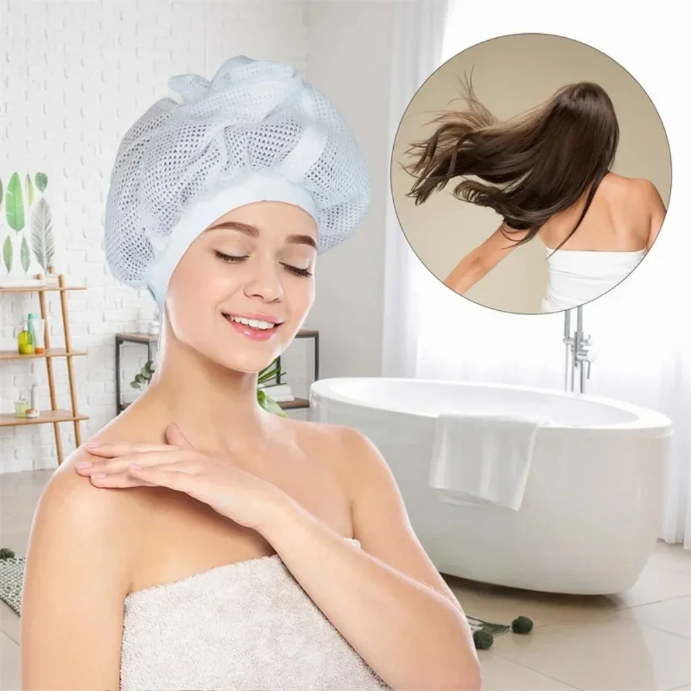 Tappo a rete per asciugare i capelli ricci con coulisse cuffia regolabile per capelli di grandi dimensioni in rete per asciugare i capelli Soulta Net Plopping Bonnet