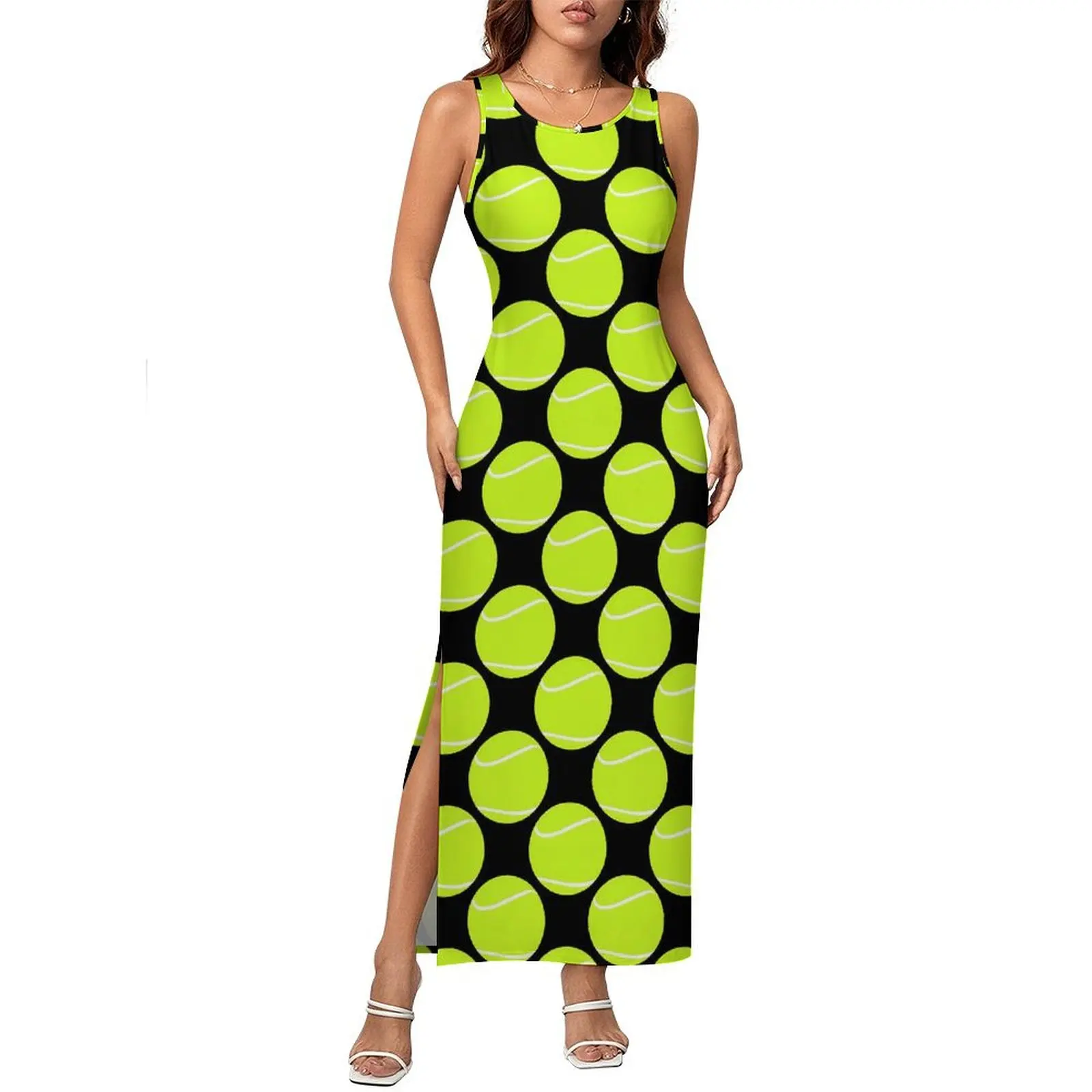 

Tennis Ball Bodycon Dress Holiday Tennis Player Club Sexy Maxi Dresses Ladies Sleeveless Design Street Wear Dress Big Size 4XL