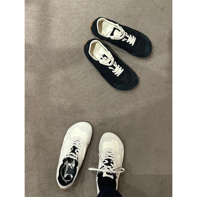 

2026 New Men's Breathable Agam Shoes Trendy Laced Ugly Cute Deqin Flat Commuter Sports Casual Running Shoes round Toe Low Heel
