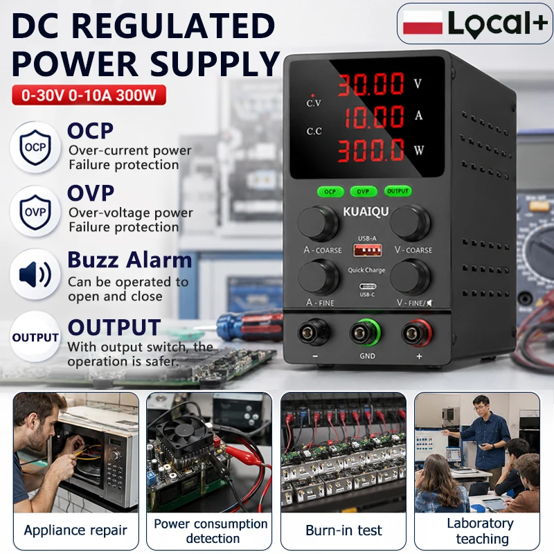 KUAIQU OCP/OVP Labor-DC-Netzteil 30V10A 60V5A 120V3A Einstellbares Tisch-Netzteil mit Ausgangsschalter, geeignet für Produktionslinien-Tests, Elektroniktests, Burn-in-Tests, PCB-Wartung,
