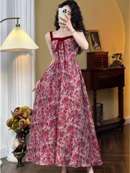 2024 Summer Elegant Women Sweet Party Midi Holiday Dresses Casual Female Lace Up Robe