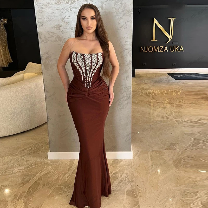 Vintage Long Evening Dresses Sparkling Beading Female Sexy Backless Mermaid Off Shoulder Sleeveless Elegant Party Prom Gowns