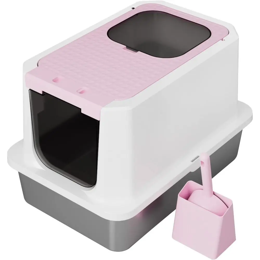 

Extra Large Pink Litter Box with Top Exit, Anti-Leak & Odor Control for Garage Utility Rooms