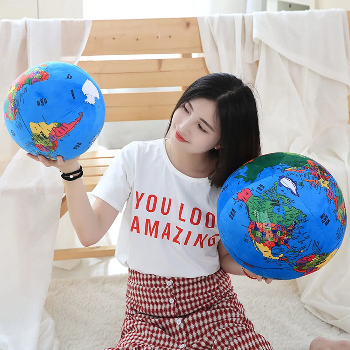 

Globe Plush Toys Stuffed Plush Ball Soft Doll Plushie English Terrestrial Globe Pillow Toys for Children Training Learning Toy