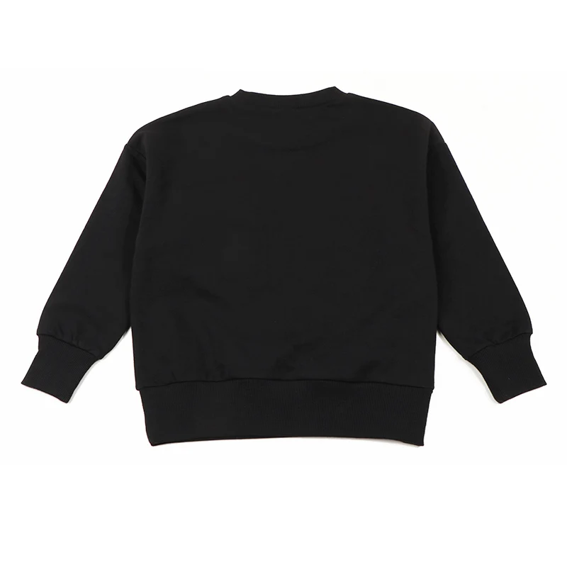 Casual boys and girls sweater autumn winter black french terry shirt with blue corduroy pocket outfit clothes round neck