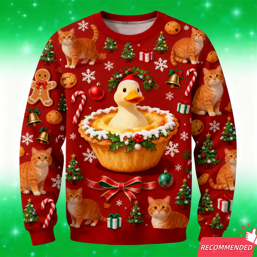Ugly Christmas Sweater Sandwich Egg Tart Cookies 3D Print Sweatshirts Pullover Kawaii Pet Cat Dog Casual Christmas Sweaters Tops