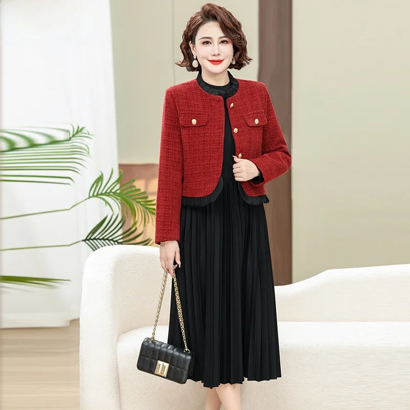 

Весенний модный комплект для мам: платье и юбка для женщин среднего и старшего возраста, весенне-осенняя верхняя одежда, свадебное платье и юбка