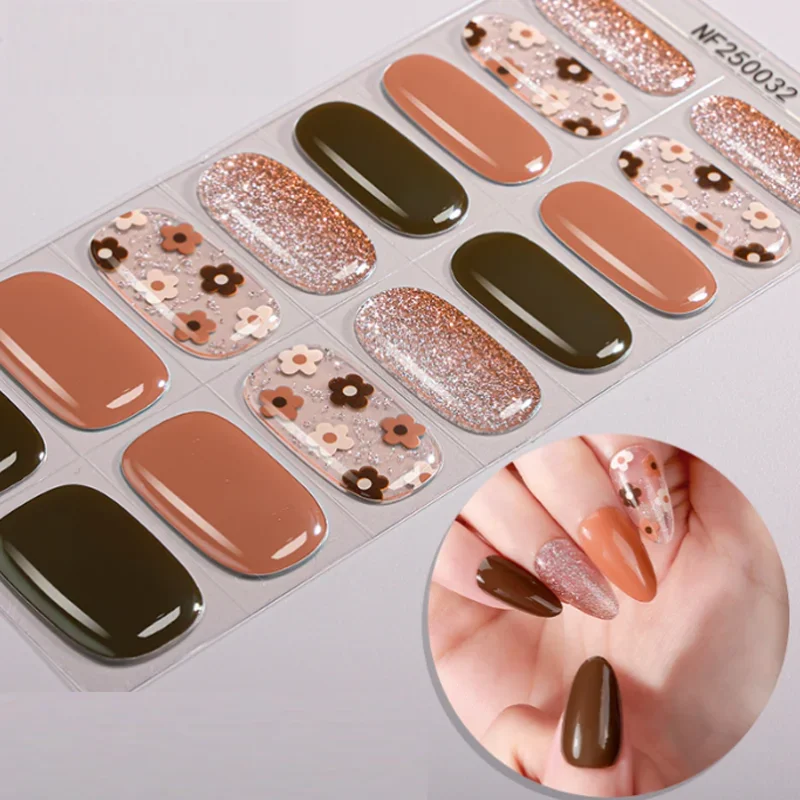 

Semi-Cured Gel Nail Art Wraps 60S UV Lamp Nail Patches Cute Full Cover Adhesive Nail Art Manicures Decorations Salon Nail Tips