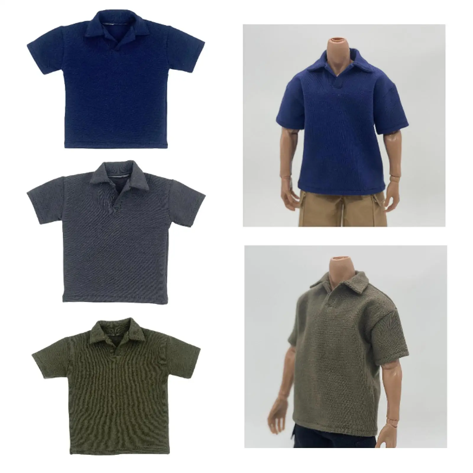 Männliches Revers-T-Shirt im Maßstab 1:6 für 12-Zoll-Figuren, Puppenbekleidung