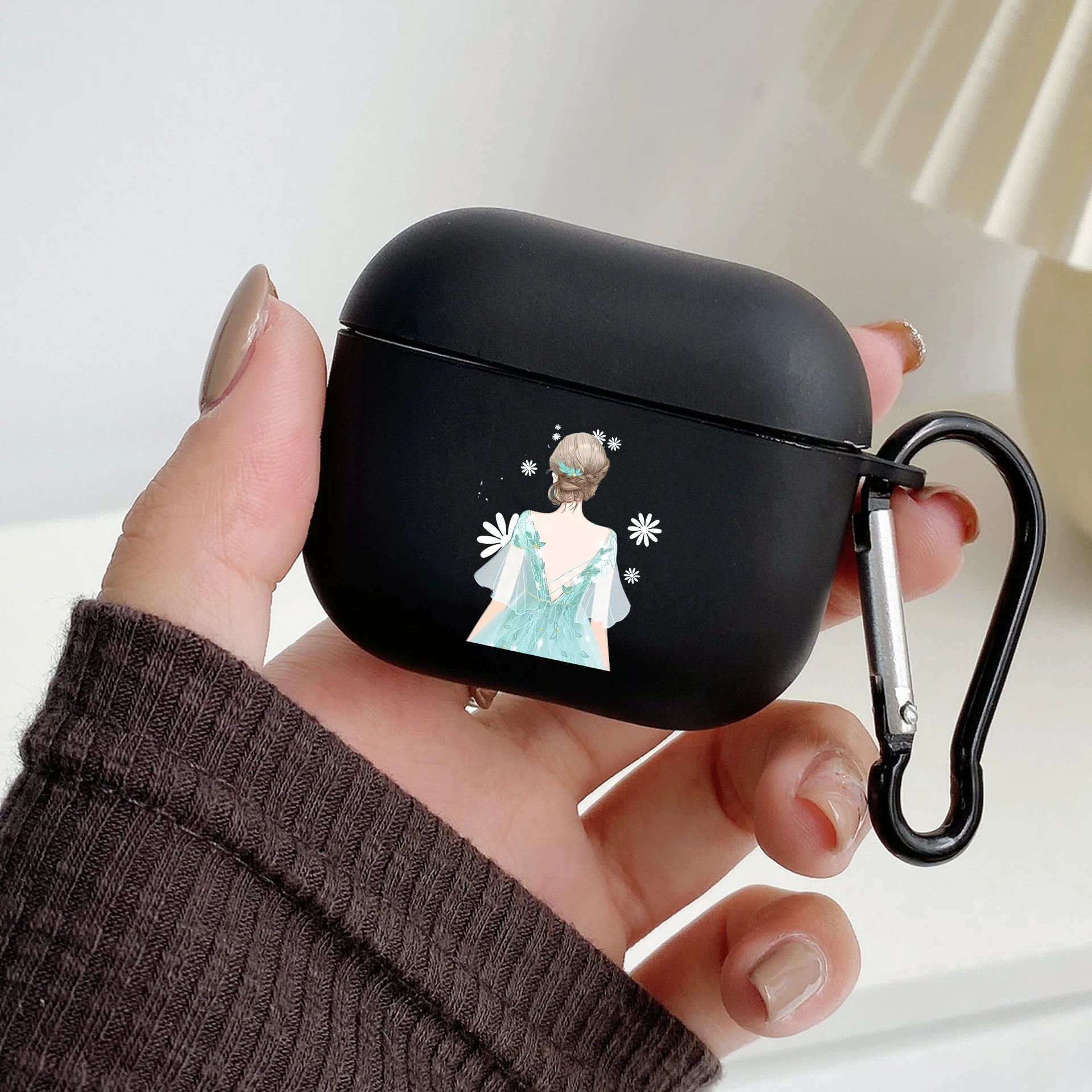 Earphone Case For Airpods 4 3 2 1 Pro3 Pro2 Shockproof With Keychain Fashion Pretty Girl Evening Dress For Airpods 4 Cover