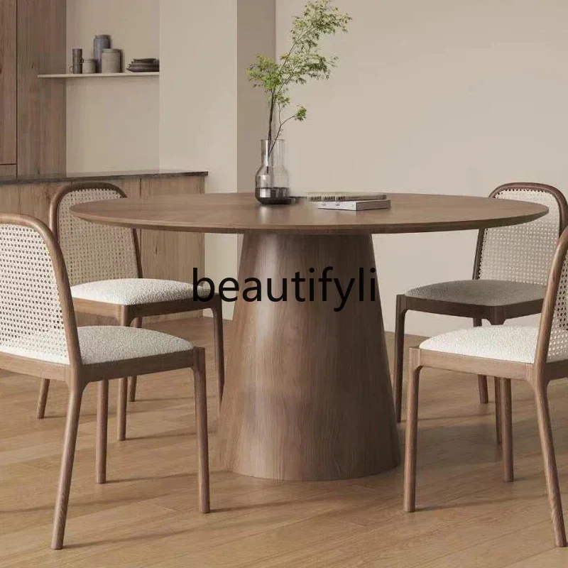 

Solid Wood Round Dining Table Household Small Apartment New Chinese Restaurant Dining Table Black Walnut Natural Marble