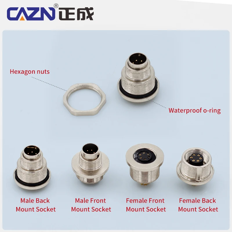 M9 Solder Socket with 30cm Wire Male Female Panel Mount Front Back 2-8 Pin IP67 IP68 for Factory Automation & Sensor Systems