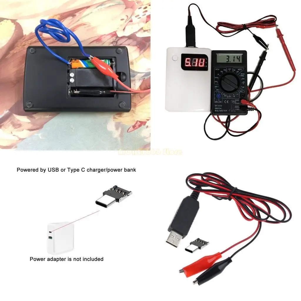 F62C 2 en 1 Tipo C USB a 1.5V 3V 4.5V Cable alimentación AAA C D Tamaño del tamaño batería Eliminador