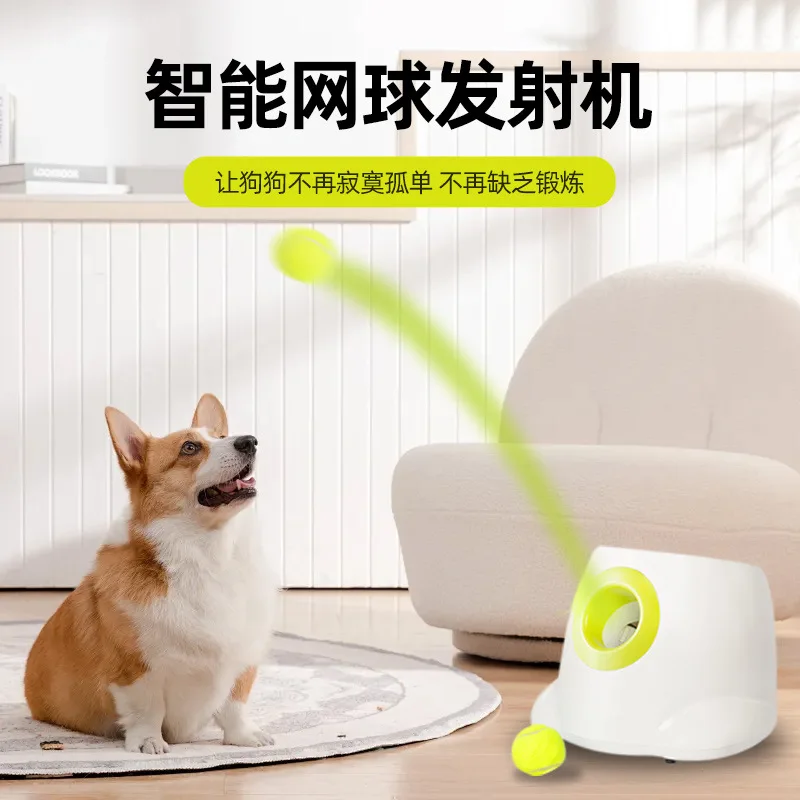 Smart Pet Interactive Tennis Launcher Toy, Dual Power Automatic Throwing and Throwing Machine, Dog Walking High Elasticity Ball