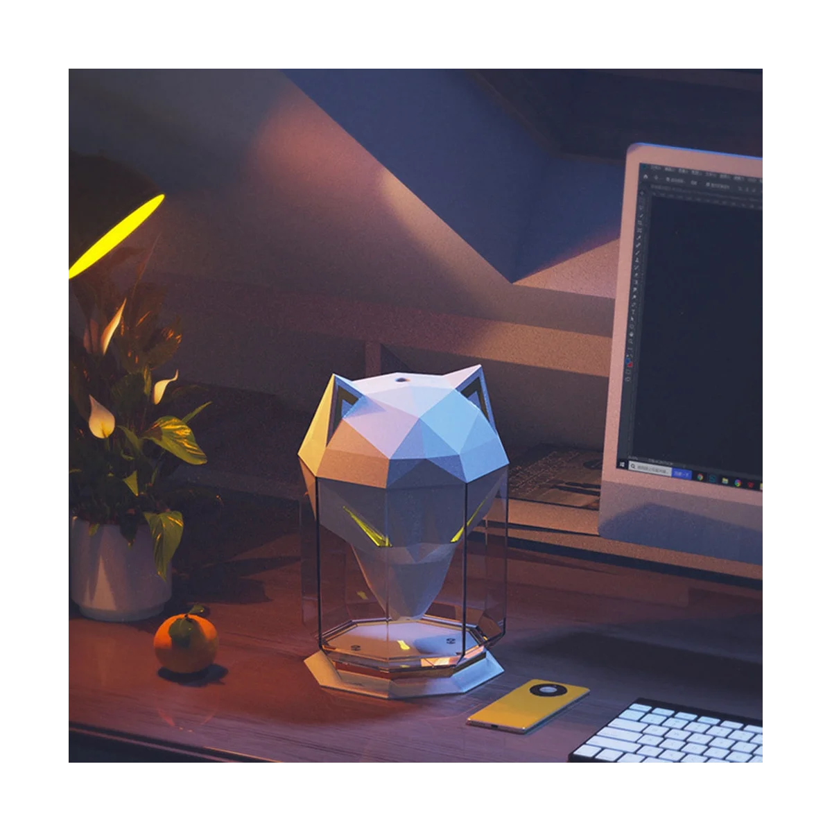 الذئب على شكل المرطب لغرفة النوم ، المرطب التفتيت بالموجات فوق الصوتية ، الضباب البارد ، ألعاب سطح المكتب ، B ، 650 مللي