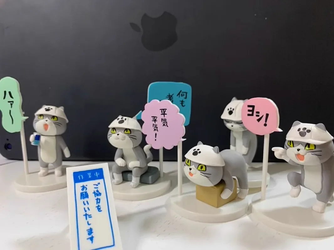 Original Toys Cabin Gashapon Cute Working Cat Build Figurine Anime Kawaii Action Figure Kids Gift