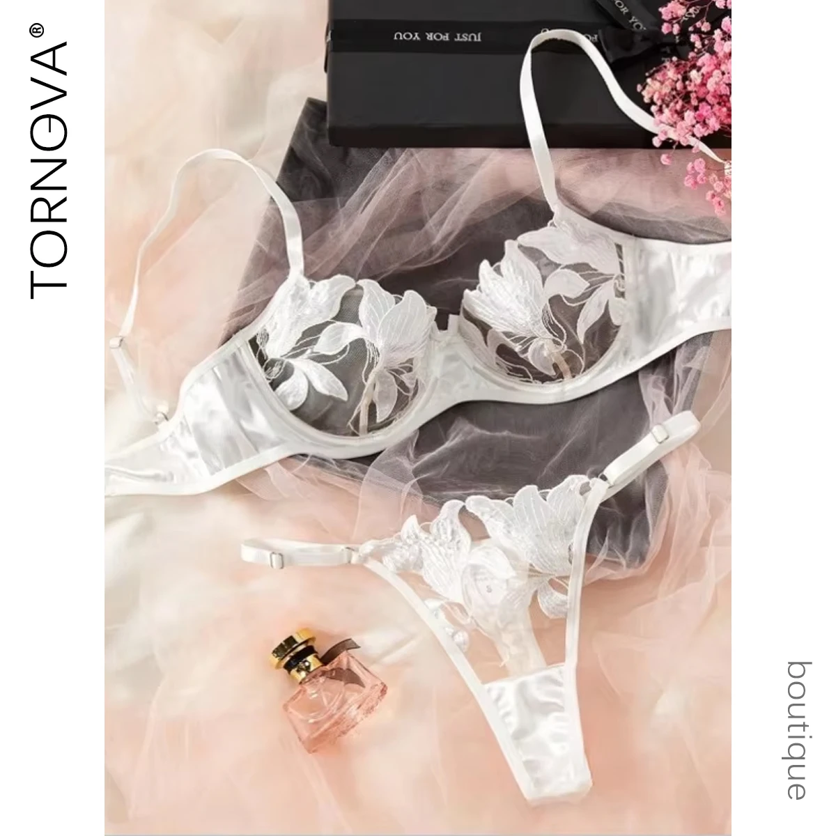 

Tornova Sexy Lingerie Woman Lace Transparent Underwear Embroidery Brief Set Bra Kit Push Up Breves Sets Thin Erotic Bras New