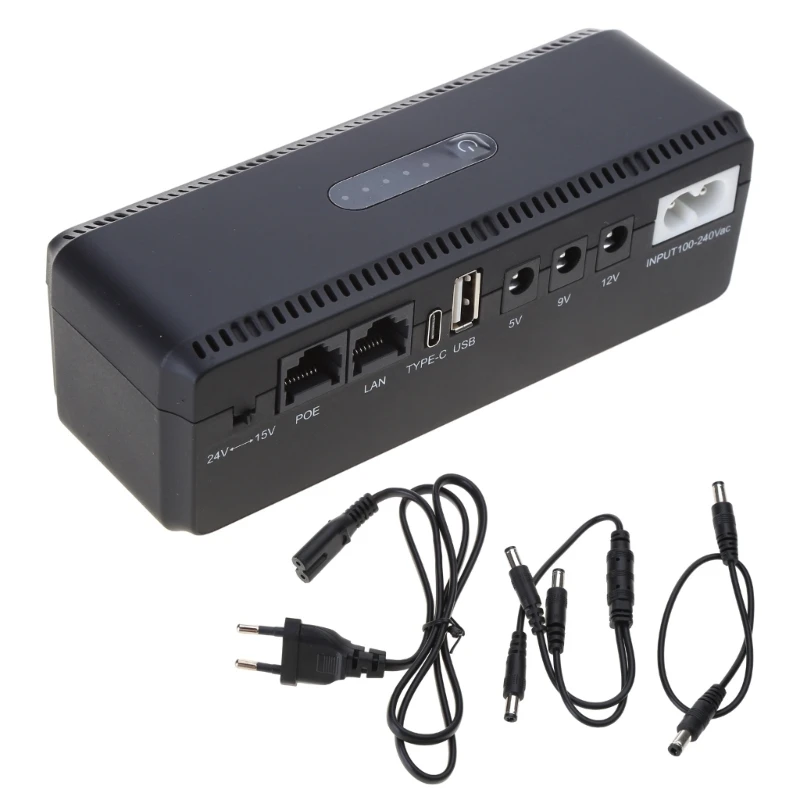 Fonte alimentação ininterrupta para DC5V, 9V, 12V Mini UPS Bateria Backup 10400mAh Capacidade para câmera roteador