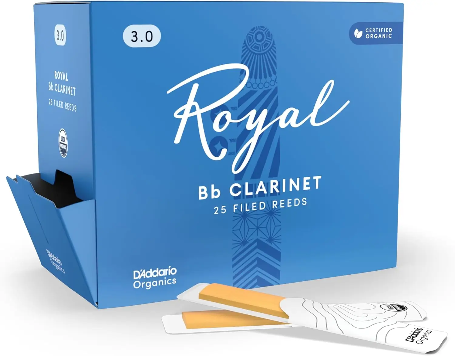 

Bb Clarinet Reeds, Strength 3.0, 25-Pack - Strong Spine & Filed Cut for Clear Sound