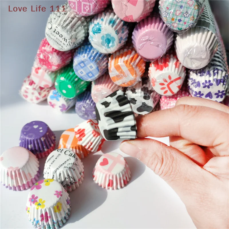 New 2.5cm Colourful Patterned Baking Cake Tray 500pcs Round Paper Cupcake Cases Set