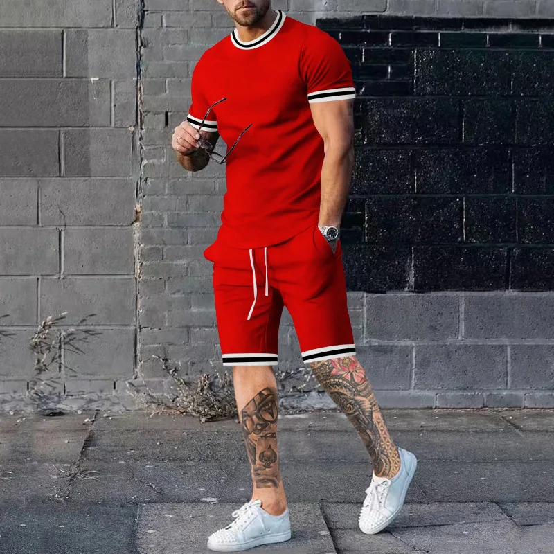 Men Short Sleeve Shorts Men Sets Summer Pullover Two Piece Set