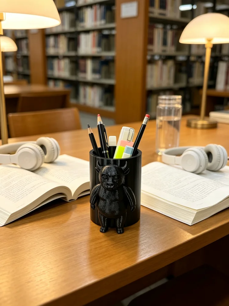 Devil Monster Pen Holder with Horns, Gothic Style Demon Statue Desktop Organizer, Matte Black Petg Solid Plastic, Large Capacity Pen Cup Desktop Storage Box, Sturdy and Stable Base, Home Office Area Office Study Desk Gaming Desk Decoration, Dark Cute Quirky Decoration, Gothic Style Room Ambiance Desktop Accessory, Novelty Stationery, Personalized Cool Desktop Gadgets, Creative Fun Gifts