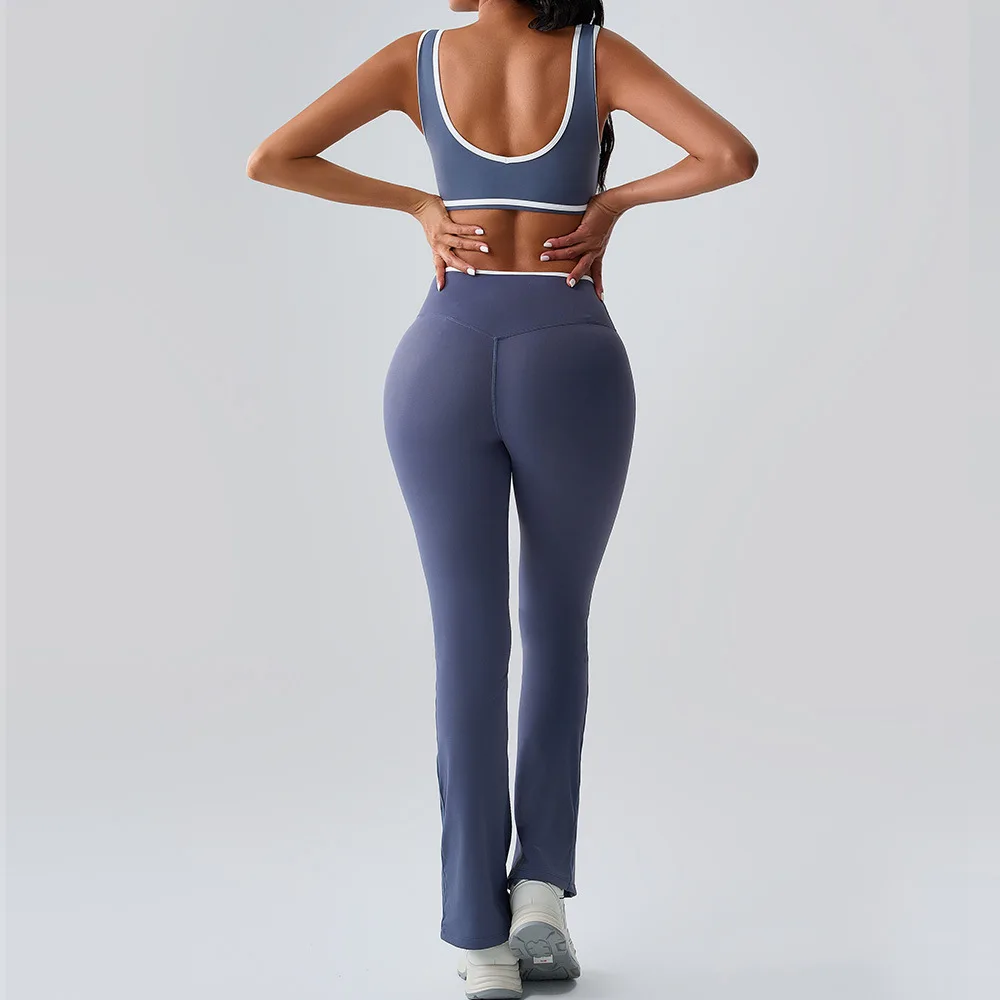 Women's 2-Piece Yoga Set Cross-Waist Flared Yoga Pants & Outdoor Sports Bra Quick-Dry High-Elasticity Workout Gym Running Outfit