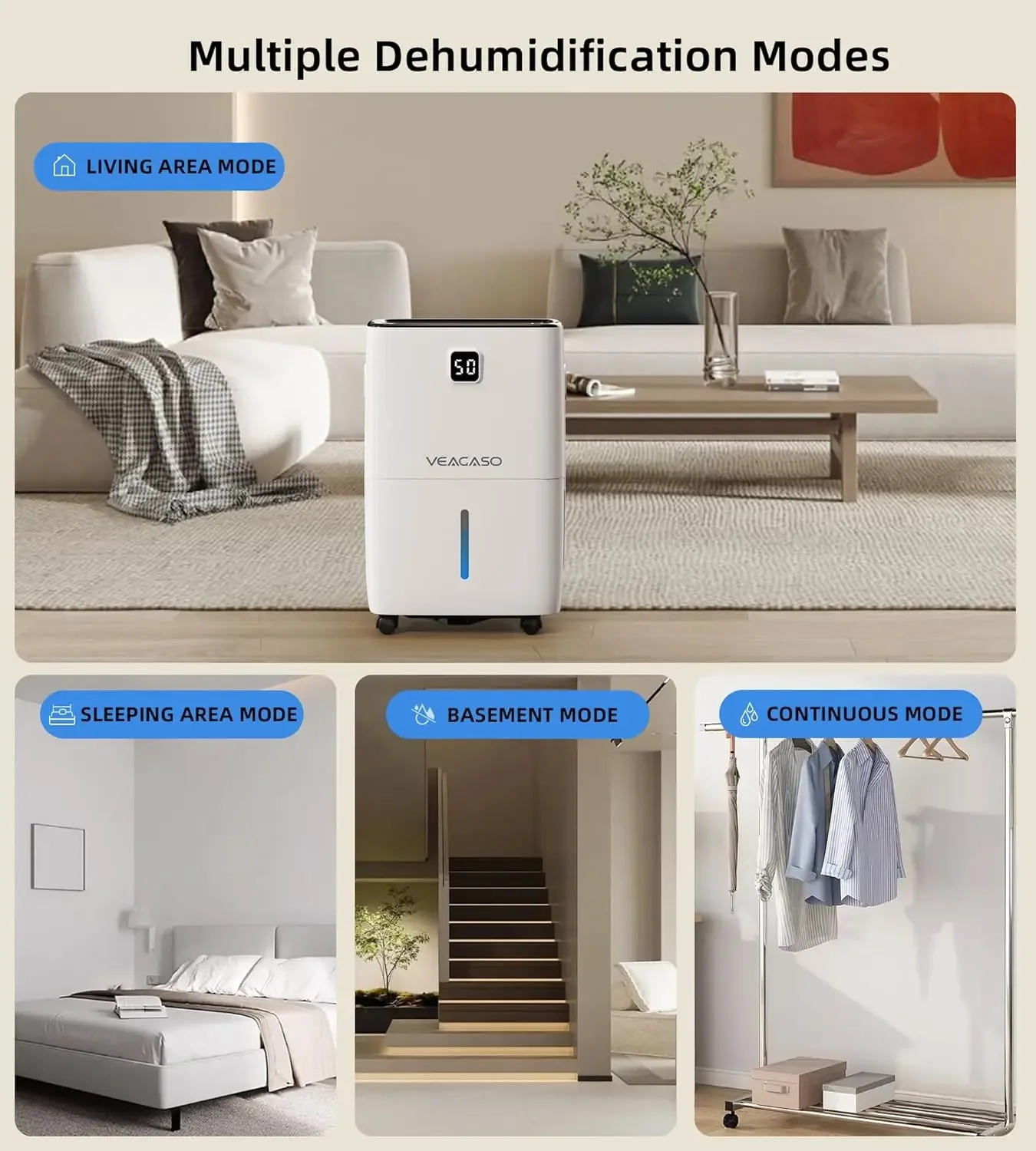 para sótano con manguera de drenaje, deshumidificadores VEAGASO de 80 pintas para el hogar, habitación grande, baño con tanque de agua, humedad inteligente