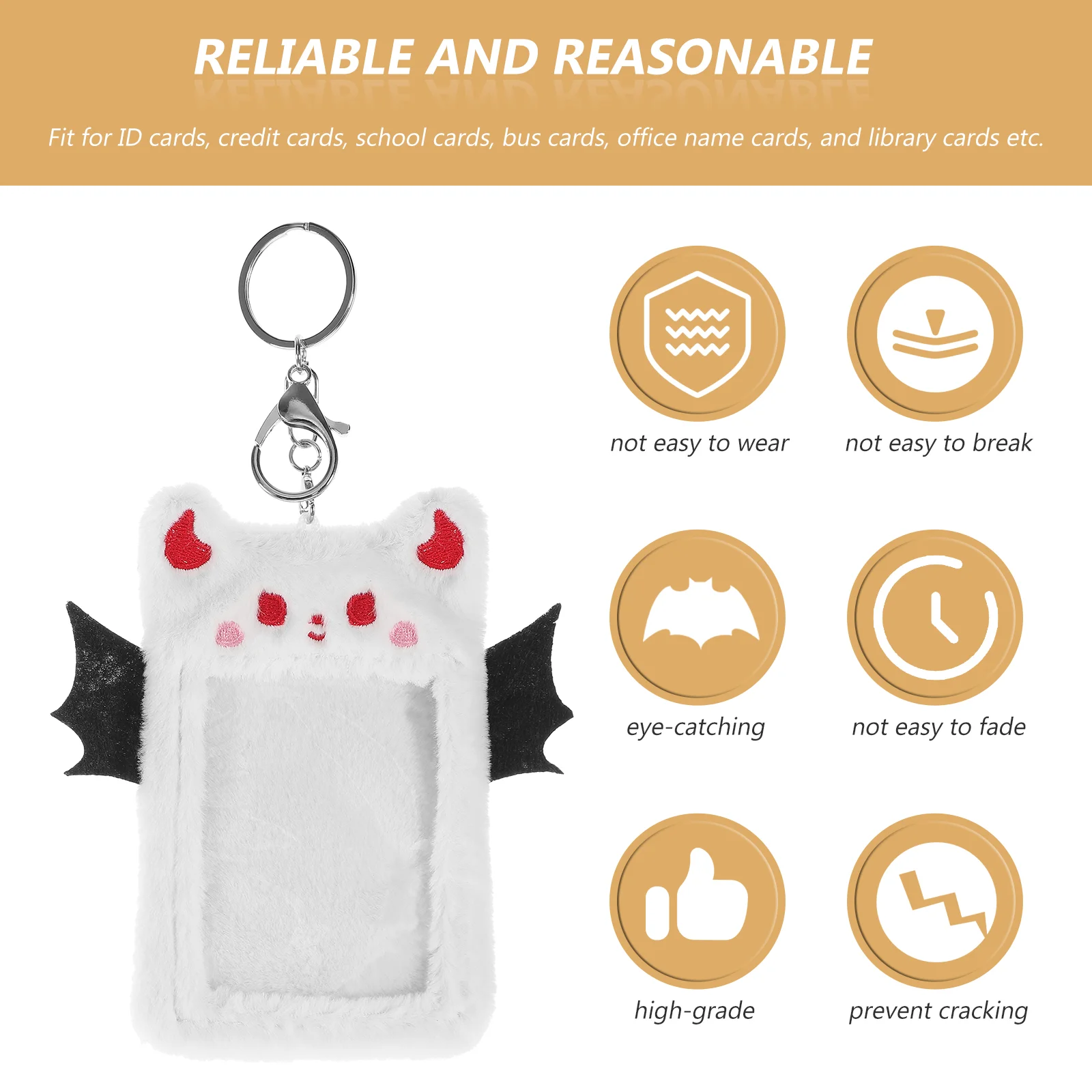 Plush Alloy Card Holder Keychain ID Badge Protective Case Sleeve Black Bus Postcards Girl Compact Lightweight Fits ID Credit