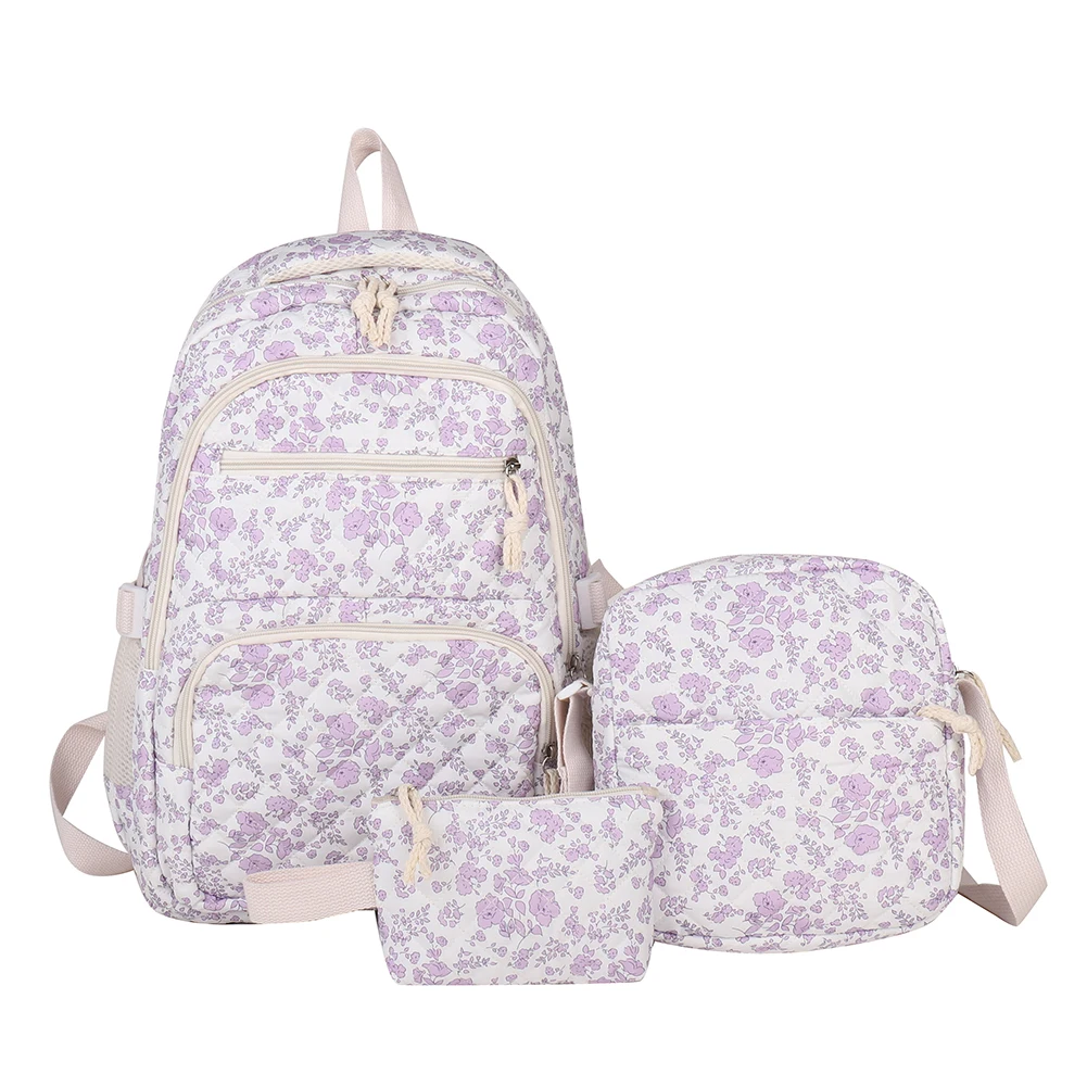 Women 3pcs Set Stylish Daypack with Lunch Bag and  Bookbag Set Floral Backpack for Teens Girls Youth Travel Vacation