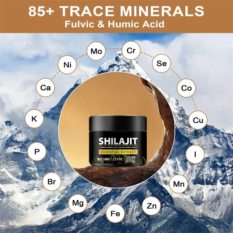 Минеральные добавки Shilajit из чистой смолы, 1000 мг, Гималайская оригинальная с 85 + следами минералов, фульвовая кислота для красоты и здоровья,