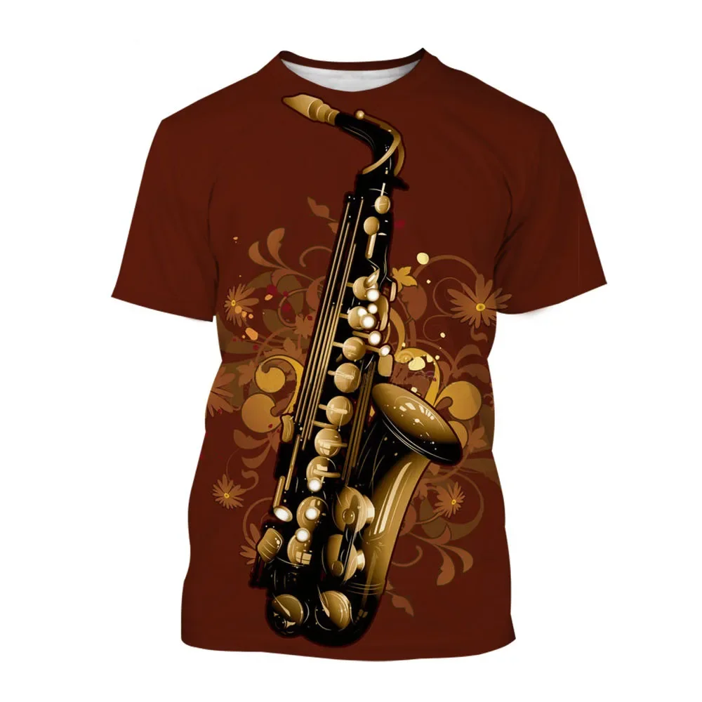 

New Summer Tide Fashion Saxophone Pattern Men T-Shirts Casual 3D Print Tees Hip Hop Personality Round Neck Short Sleeve Tops