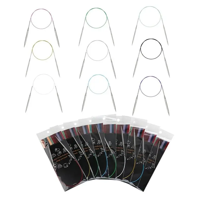 

Набор круговых спиц ABZL, 9 шт., 40 дюймов (100 см), из нержавеющей стали, 9 размеров, для начинающих, для вязания.