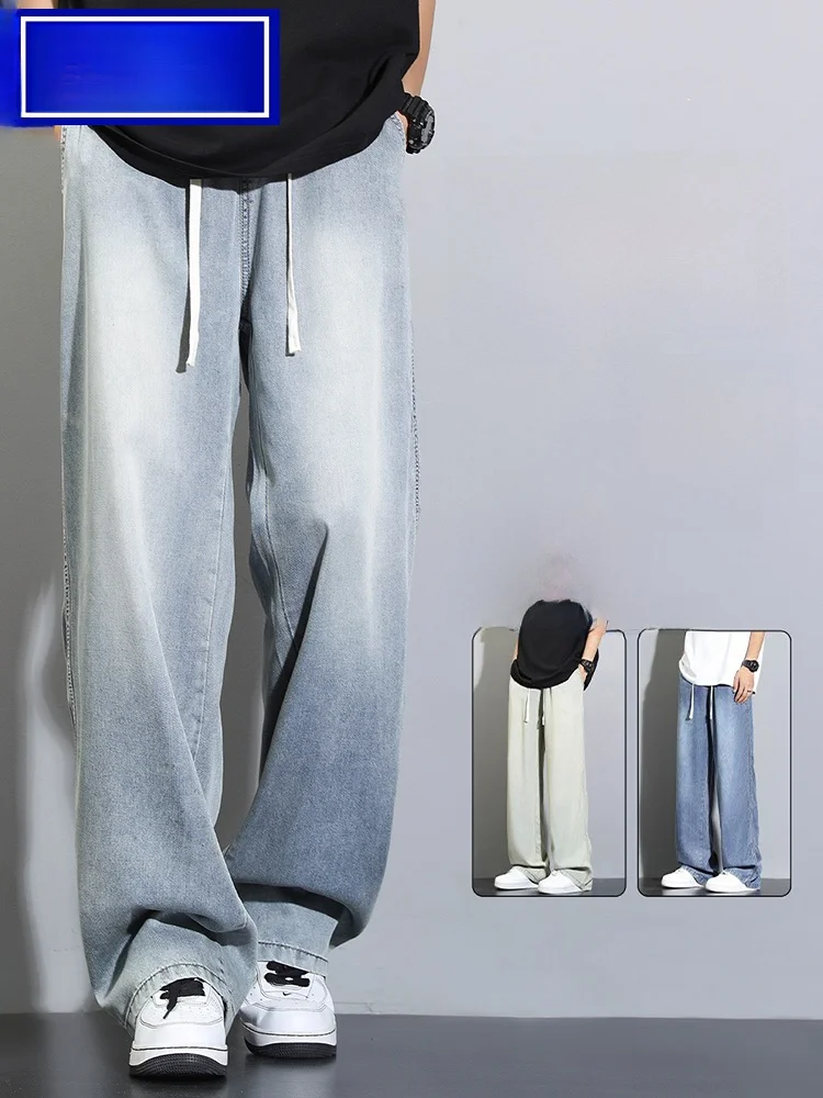 

Мужские широкие джинсы свободного кроя Wassup Happy, прямые, повседневные, летние, в американском ретро-стиле, для подростков