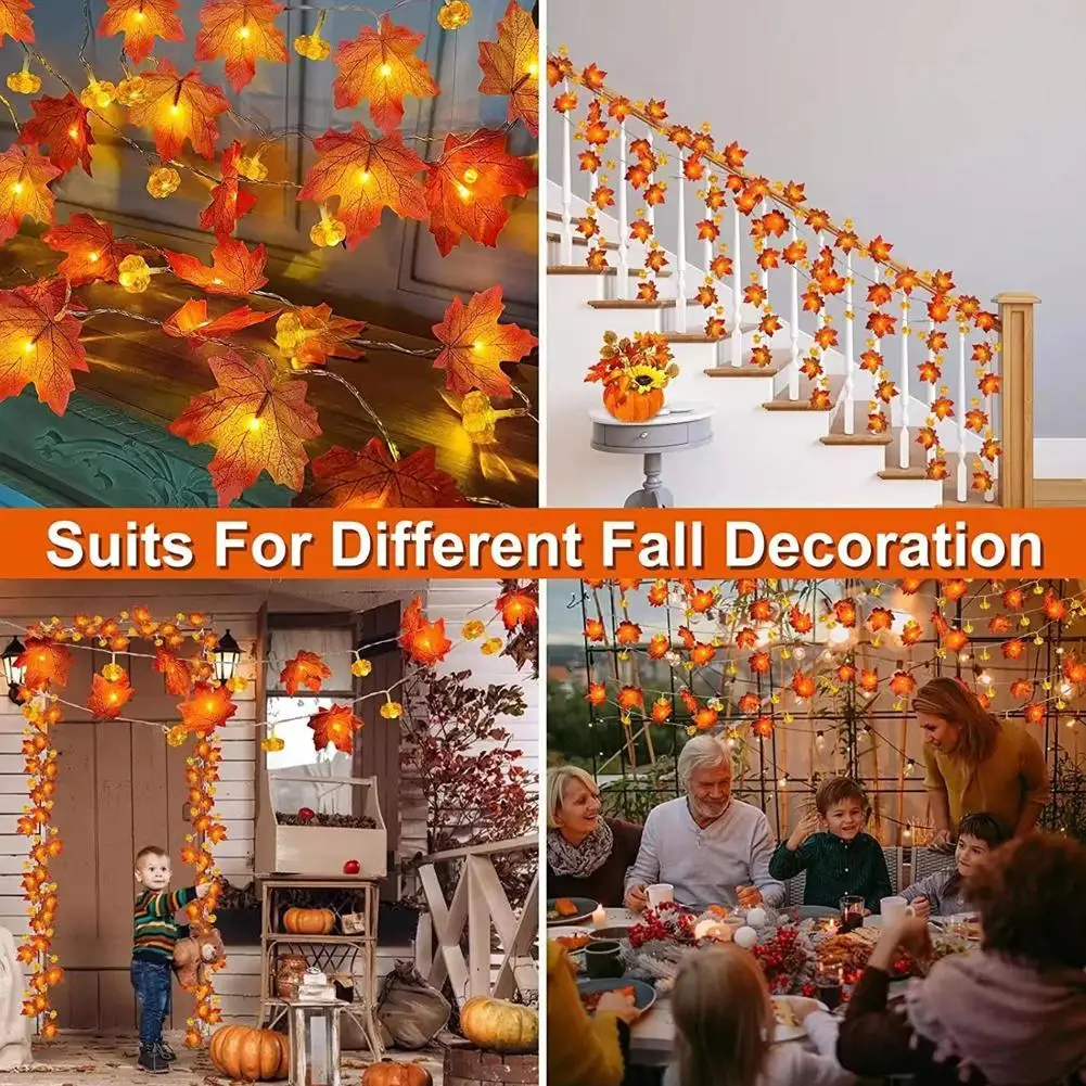 LED Maple Leaf Flat Pumpkin String Lights Battery Powered Fairy Lights For Home Party Holiday Arrangement Scene Outdoor Decor