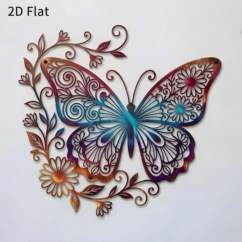 CIFBUY Iron Wall Art Butterfly Flower Sign Rust Proof Waterproof Metal Plaque For Indoor Outdoor Garden Patio Home Yard Decor