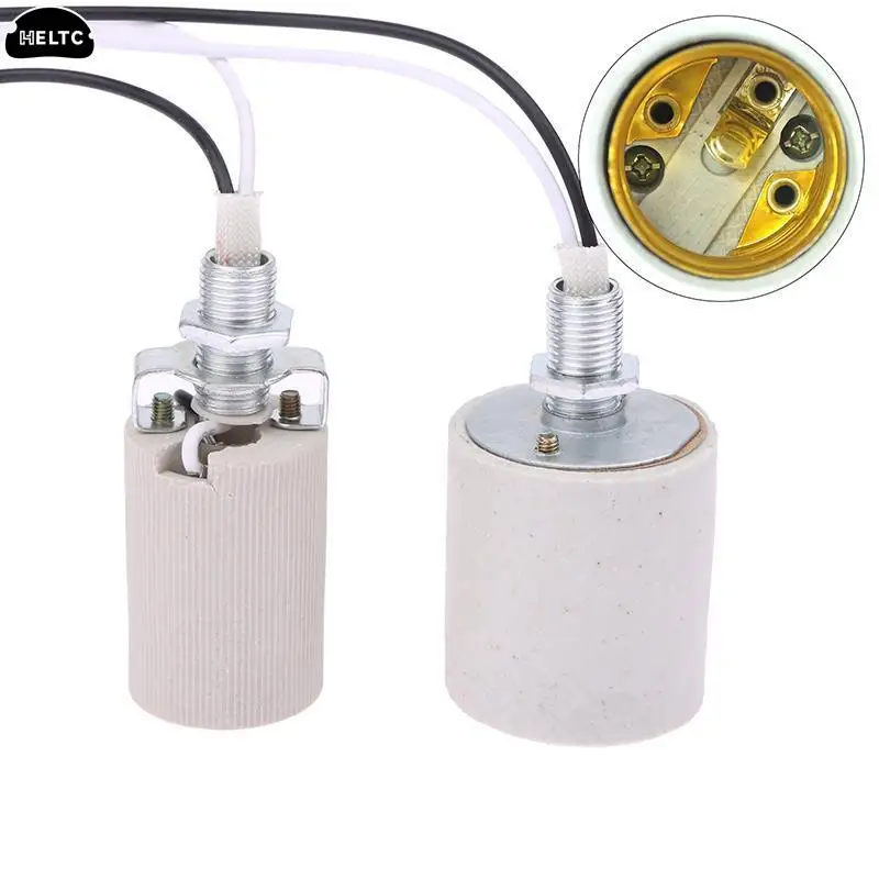 1PCS White LED Light Ceramic Screw Heat Resistant Adapter Home Use Socket Round For E14 Bulb Base E27 Lamp Holder With Cable