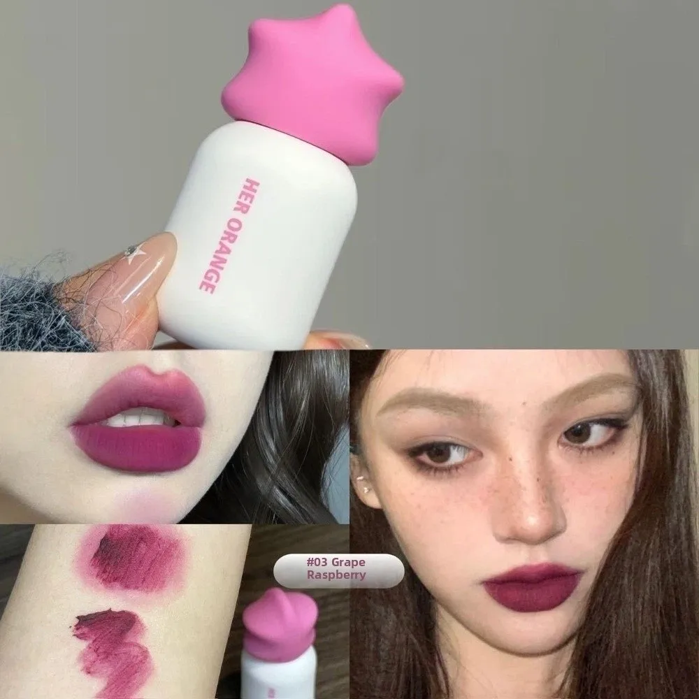 Cute Velvet Finish Matte Lip Mousse High Pigment Star Lid Matte Lipstick Non Stick Cup Whitening Matte Lip Glaze ‌No-Makeup Look