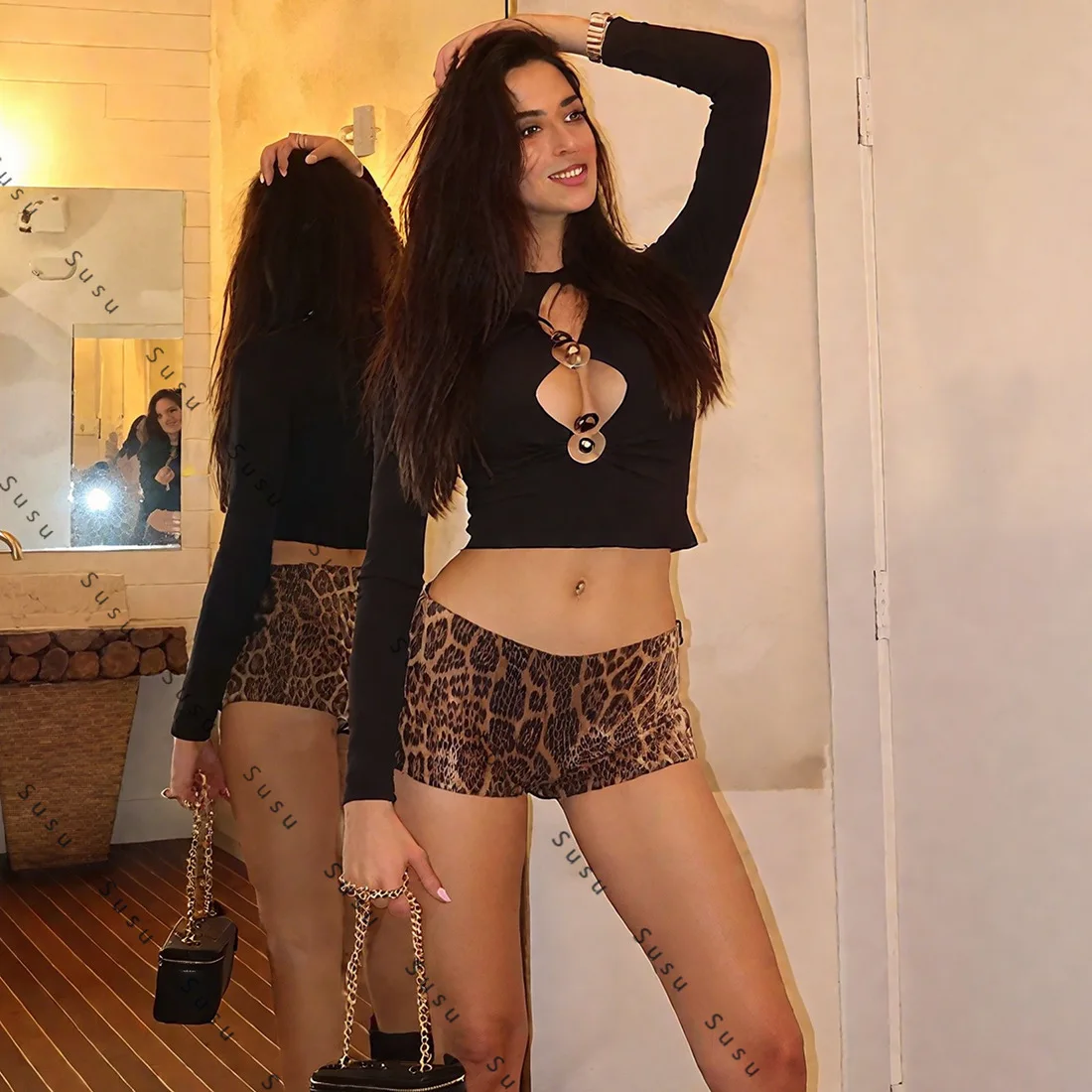 

European American style 2025 autumn new women clothing spicy girl sexy hollow round neck versatile slim fit T-shirt long sleeved