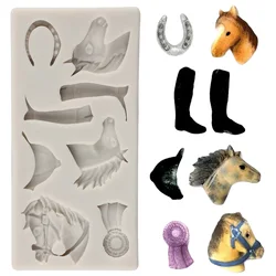 3D Horse Shoes Silicone Mold Riding Boots Hats Cupcake Topper Fondant Cake Decorating Tools Candy Resin Clay Chocolate Moulds