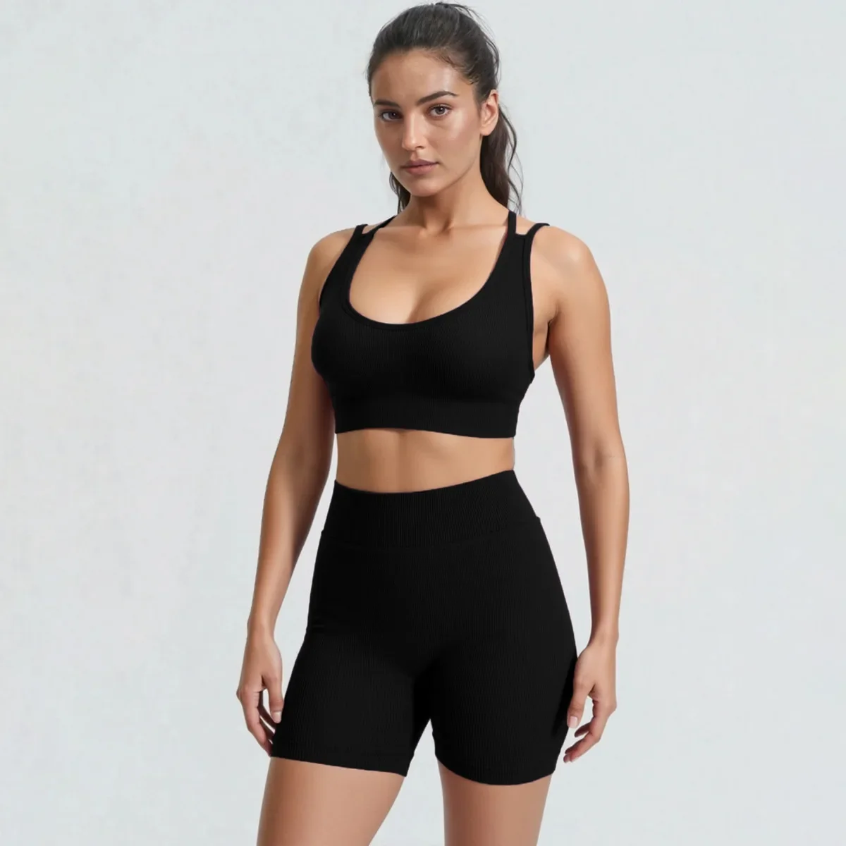 Breathable Yoga Set for Women Seamless Fitness Outfit Halter Sports Bra Matching Shorts Gym Clothing Free ShippingFemaleclothing