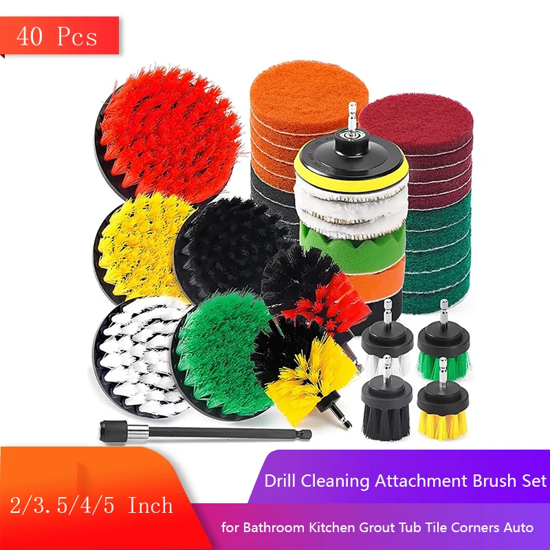 

40 Pcs Drill Cleaning Attachment Brush Set All Purpose Power Clean Scrubber Brush for Bathroom Kitchen Grout Tub Tile Auto