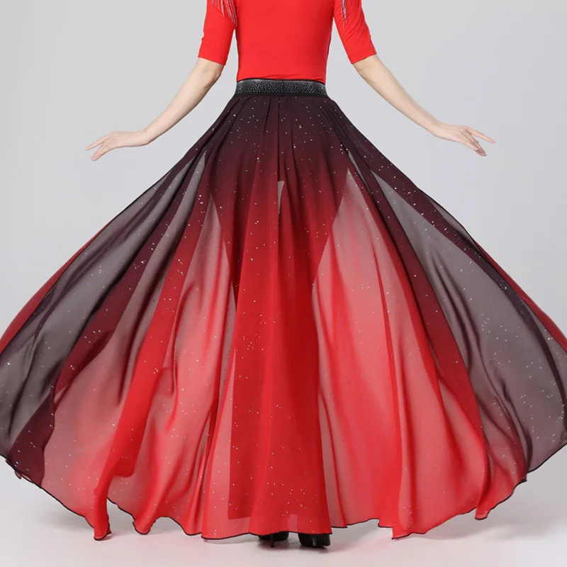 Pantaloni svasati a vita alta sfumati Pantaloni per pratica di danza moderna Pantaloni per performance sul palco a gamba larga per abbigliamento da ballo artistico da donna